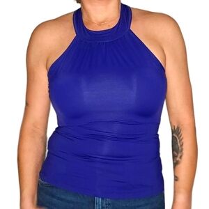 Athleta Halter Active Top Back Zip Size Small Navy Purple